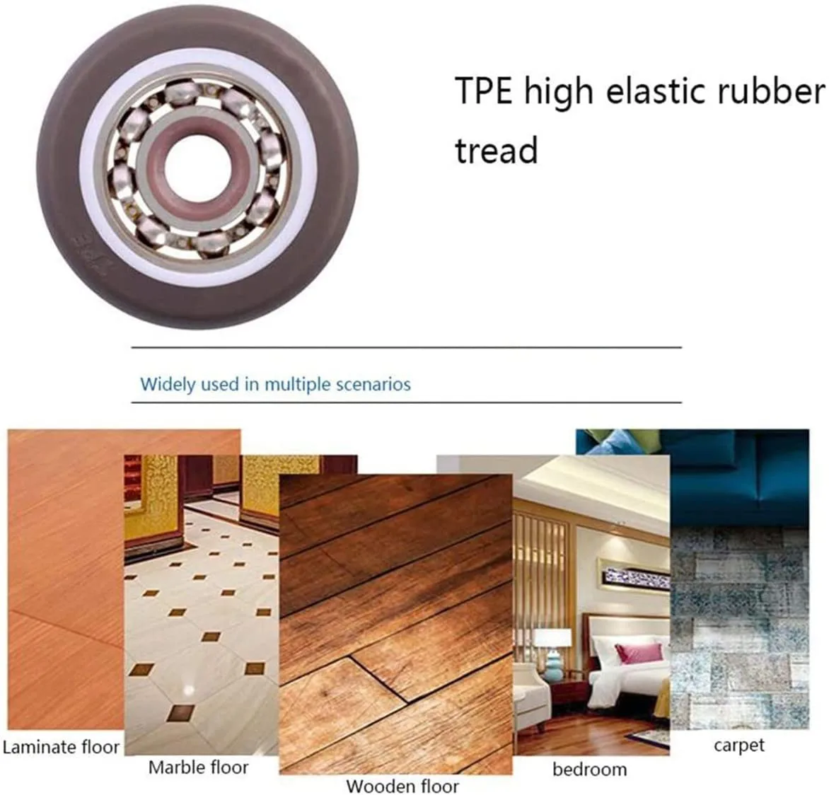 1 Inch Mini Fixed Casters, Rubber Wheels with Bearings, 130LBS Capacity, Quiet Smooth Motion, Heavy-Duty Steel Frame