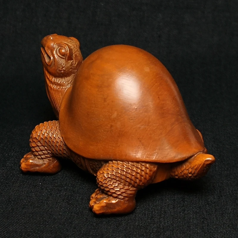 YIZHU CULTUER ART Size 3 Inch Old Chinese Hand carved Boxwood Wood Turtle Tortoise Statue Netsuke Decoration Gift Collectable