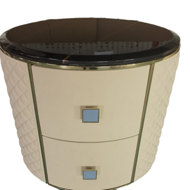 

Bedside table, light luxury marble Internet celebrity leather modern simple bedside table