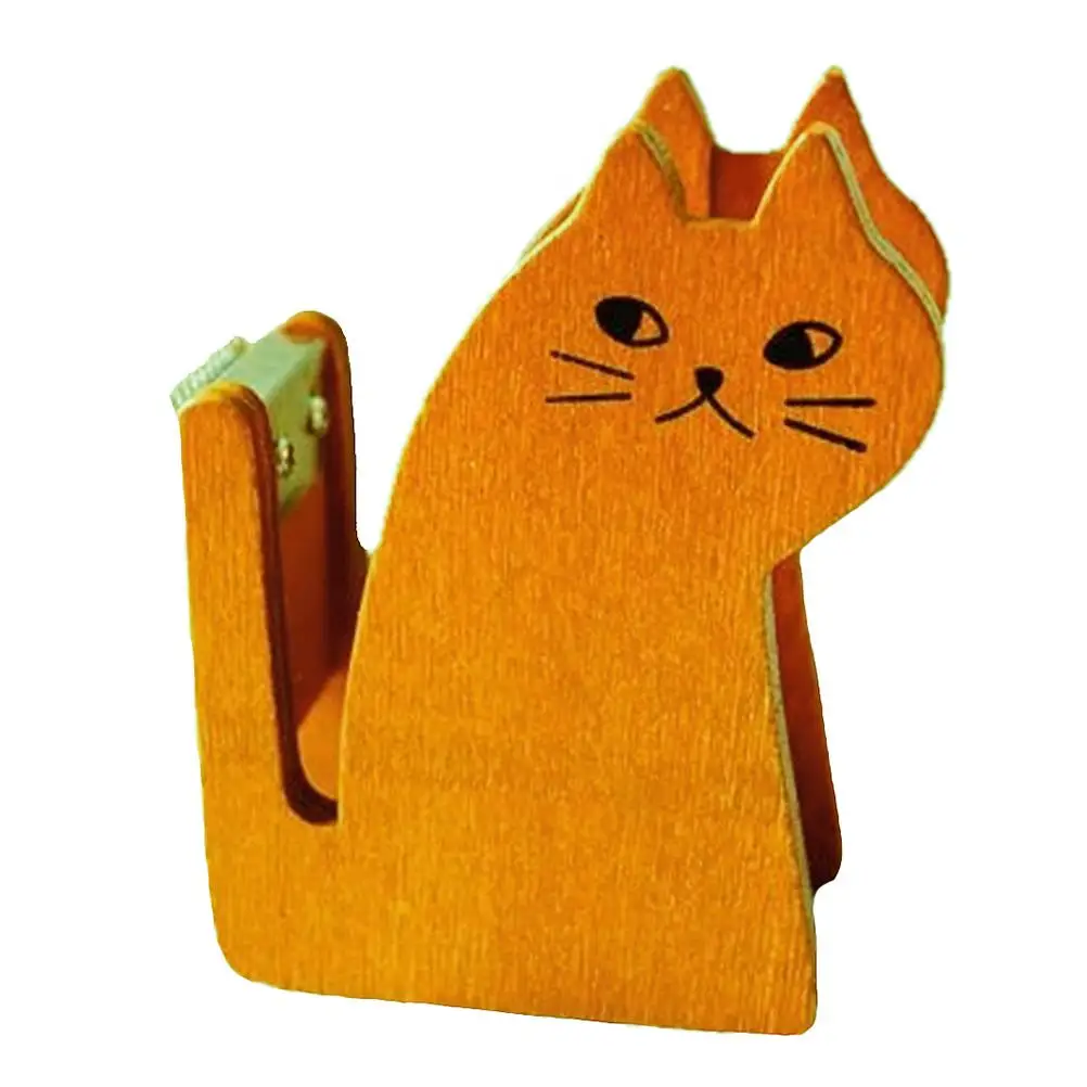 

3PCS Retro Wooden Tape Dispenser Smooth Edge Cute Cat Shaped Office School Family Activities Adorable Tabletop Tape