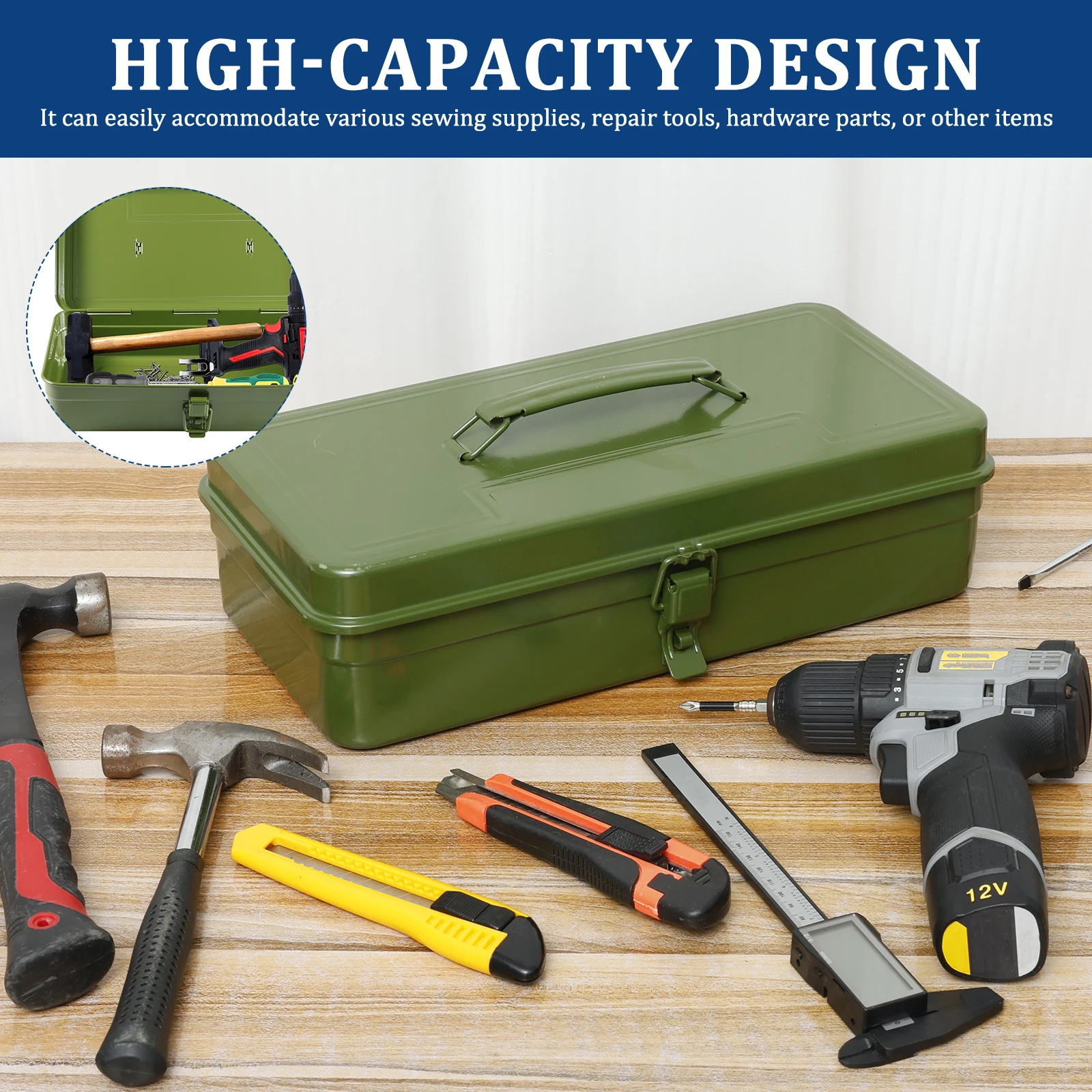 Hardware Tools Box Iron Tool Box Organizer Portable Metal Combination Suitcase Electrician Carpenter Electric Drill Storage Box
