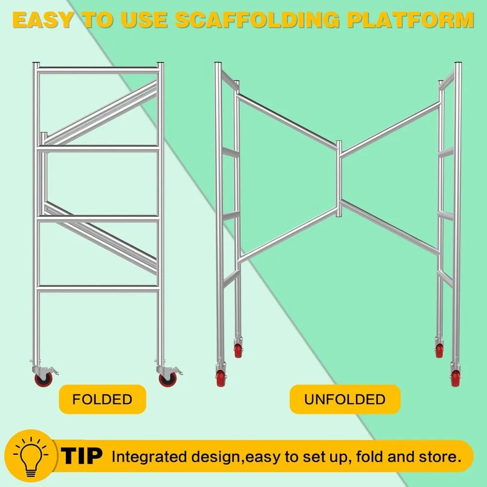 แพลตฟอร์มการทํางานนั่งร้าน, นั่งร้านแบบมีล้อ, นั่งร้านสําหรับการก่อสร้างอาคาร (ความสูง 59.0 นิ้ว, ความจุ 500 ปอนด์)