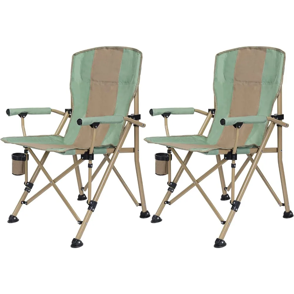 

Camping Chair with Padded Hard Armrest, Sturdy Folding Camp Chair with Cup Holder W Mesh Storage Bag, Support to 400 lbs .2 Pack