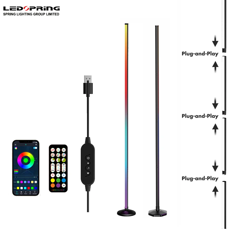 Smart WiFi & Voice Control Indoor Corner LED Standing Floor Light RGBIC Music Sync Sound Control White Shade Plug&Play Dimmable