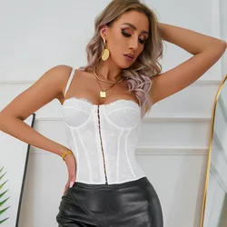 Women's fishbone steel ring wrapped chest buckle backless vest with European and American style sexy solid color lace suspender