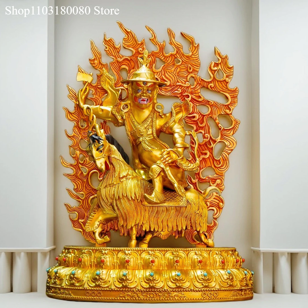24cm Copper gilding Riding sheep Shan Jingang Dharmapala buddha statue Shan jian sculpture