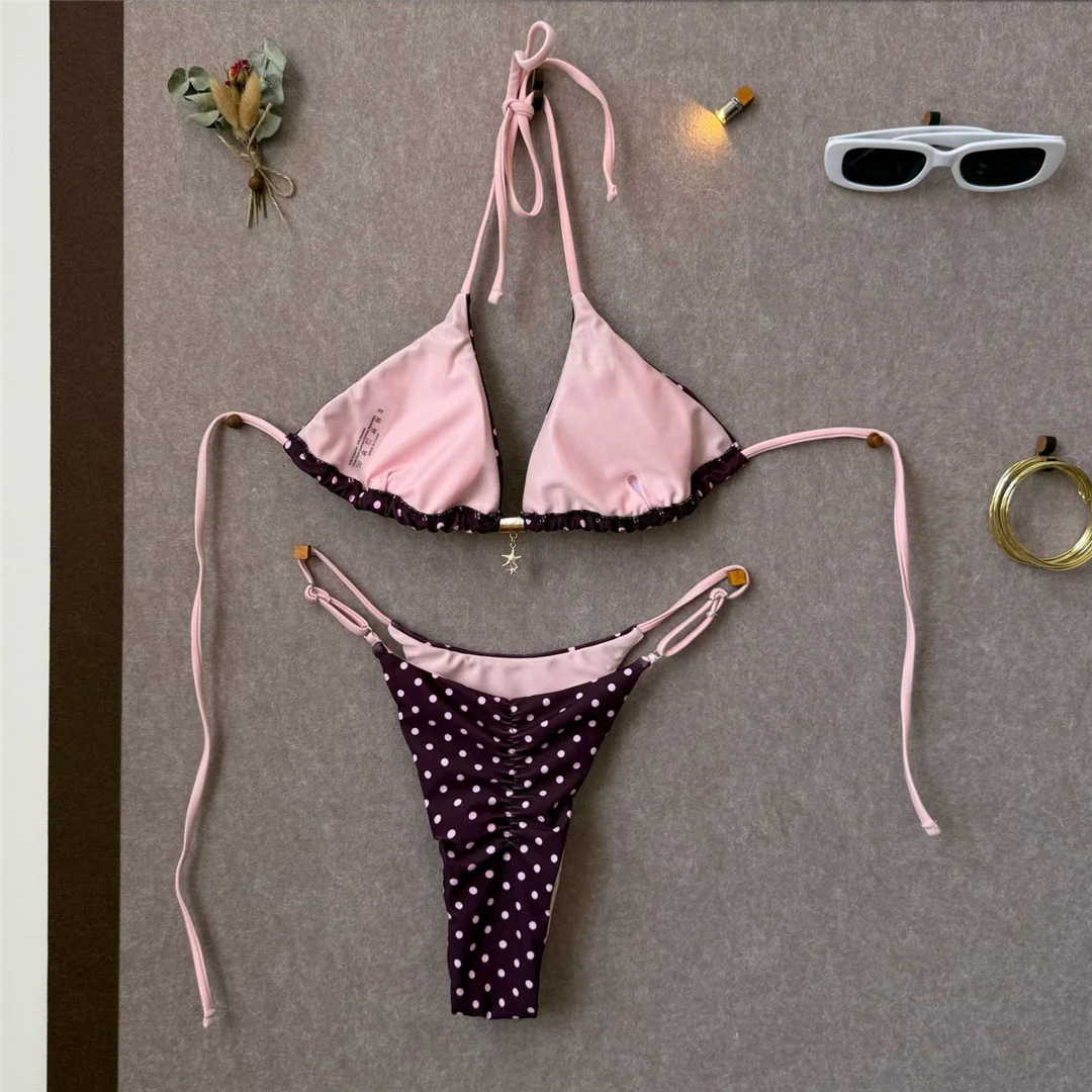 Polka Dot Neckholder-Bikini, Damen-Badeanzug, zweiteiliges Bikini-Set, Scrunch-Butt, gepolstert, Badebekleidung, Badeanzug, Schwimmbekleidung V8120 – Detail 5