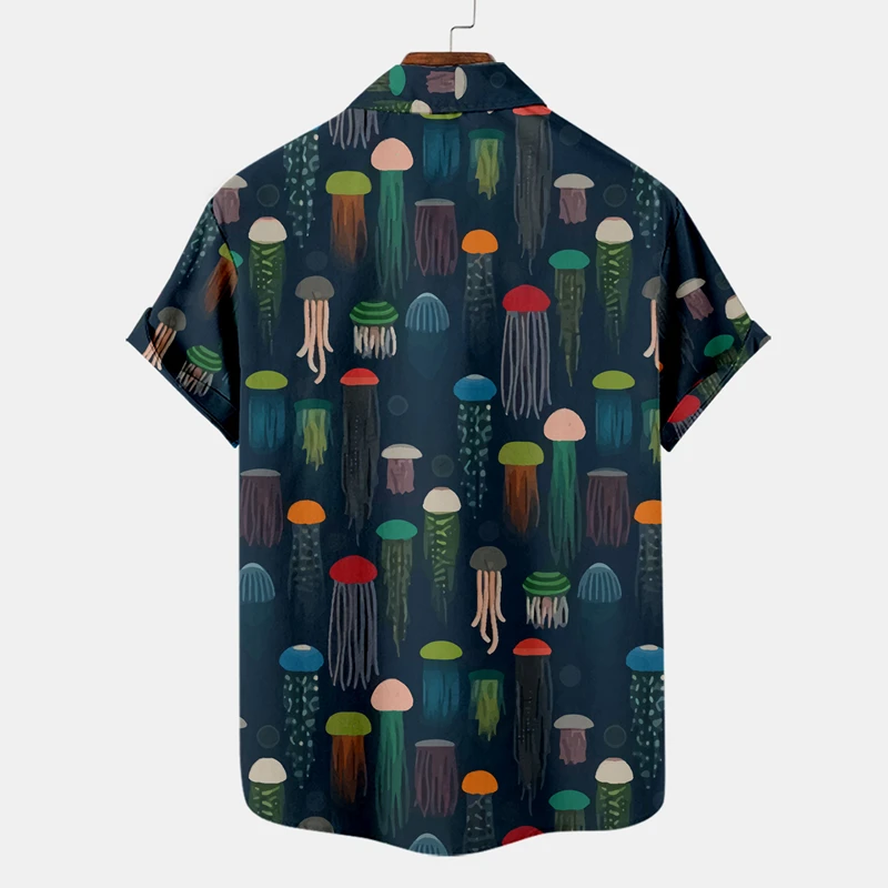 4XL 2023 Nova Chegada Jellyfish Impressão 3D Camisa Solta de Manga Curta para Homens, Camisas de Praia Casuais Camisa Masculina