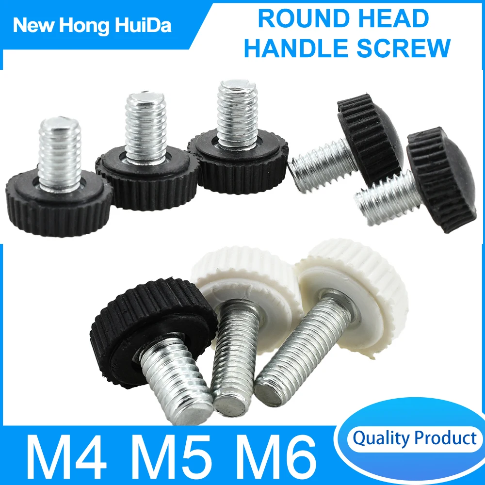 M4 M5 M6 Round Head Handle Hand Screw 10Pcs Round Knurled Rubber Thumb Screw Plastic Tighten Bolt Nuts Knob Black/White Plastic