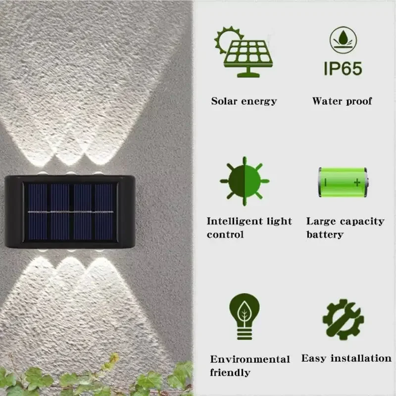 6/10 LED Solar Wall Lamps Top and Bottom Waterproof Lighting for Decorating Garden Fences