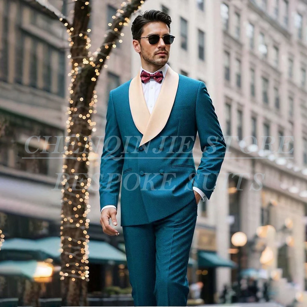 

Luxury Men's Suits Fashion Double Breasted Shawl Lapel Slim Fit 2 Piece Jacket Pants High Quality Male Clothing Costume Homme