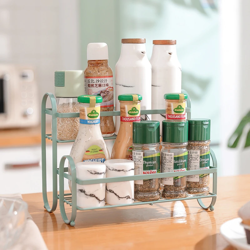 

Kitchen Double-Layer Iron Seasoning Holder Countertop Kitchenware Sauce Storage Shelf Bathroom Toiletry Holder Home Organizer