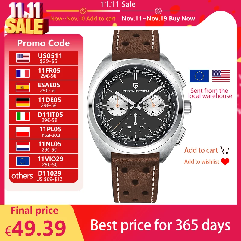 PAGANI DESIGN ساعات رجالية ريترو الباندا الهاتفي ساعة كوارتز الرجال اليابان VK63 كرونوغراف الياقوت الزجاج ساعة معصم الرجال 2024 جديد