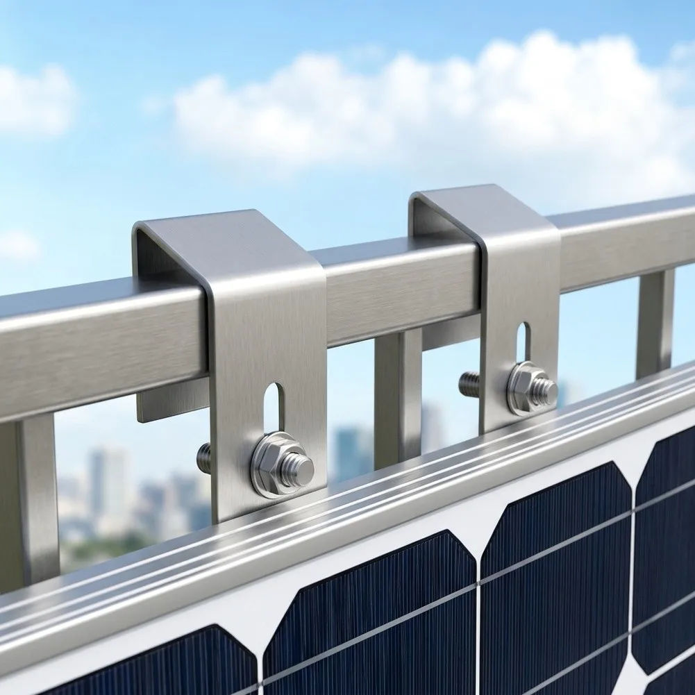 Stainless Steel Solar Panel Bracket Kit 4pcs for Balcony Railing 5cm Width Pre Drilled Holes Easy Installation