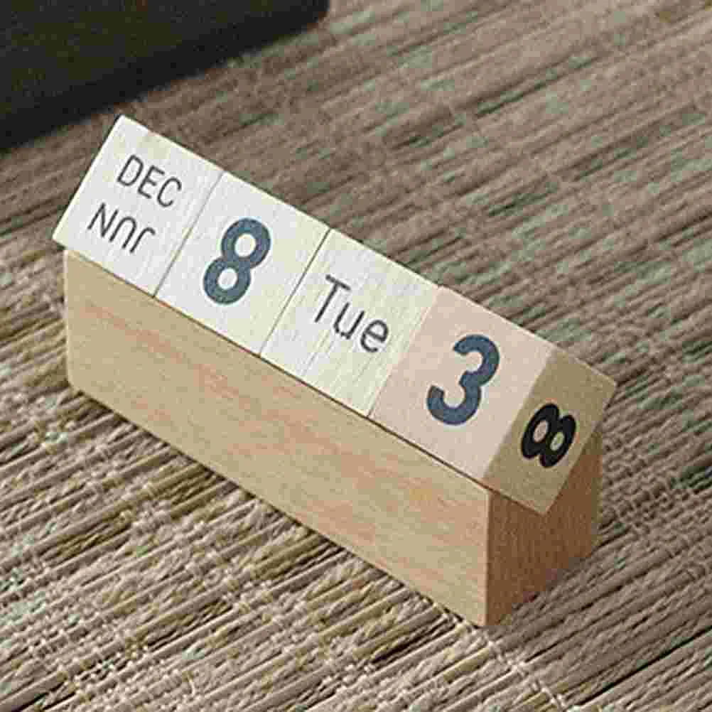 Table Top Decor Advent Calendar for Children Wooden Manual Rotary Perpetual Desk