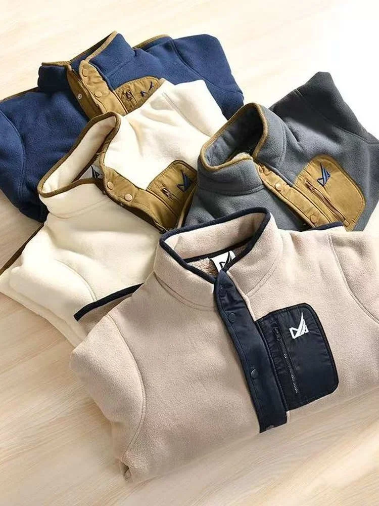 

Autumn Winter Men's Casual Fce Lined Windproof Lightweight Jaet 3D Tailoring Thiened Polyester Fiber Long Sve Zipper