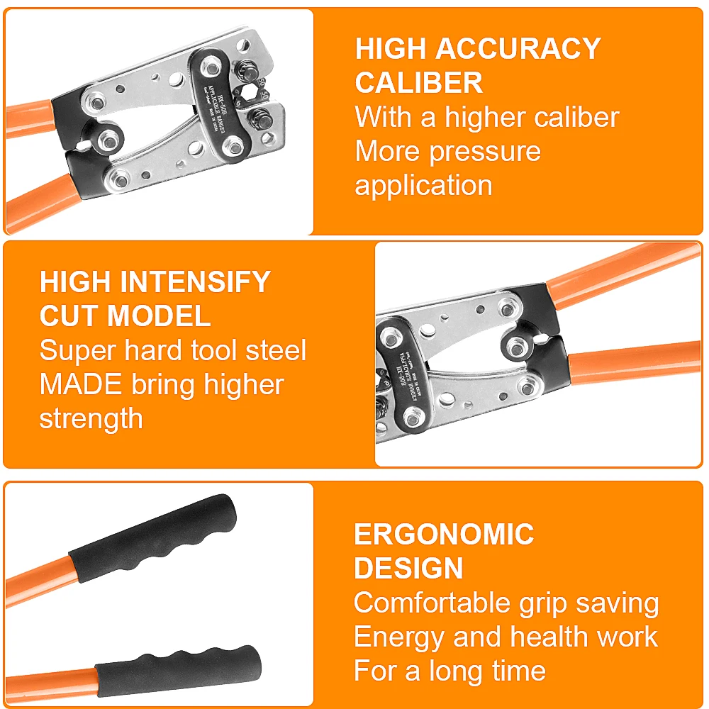 Crimping Pliers 6-50mm²/AWG 10-1/0 Tube Terminal Crimper Hex Crimp Tool Battery Cable Lug Cable Hand Tools HX-50B WOZOBUY