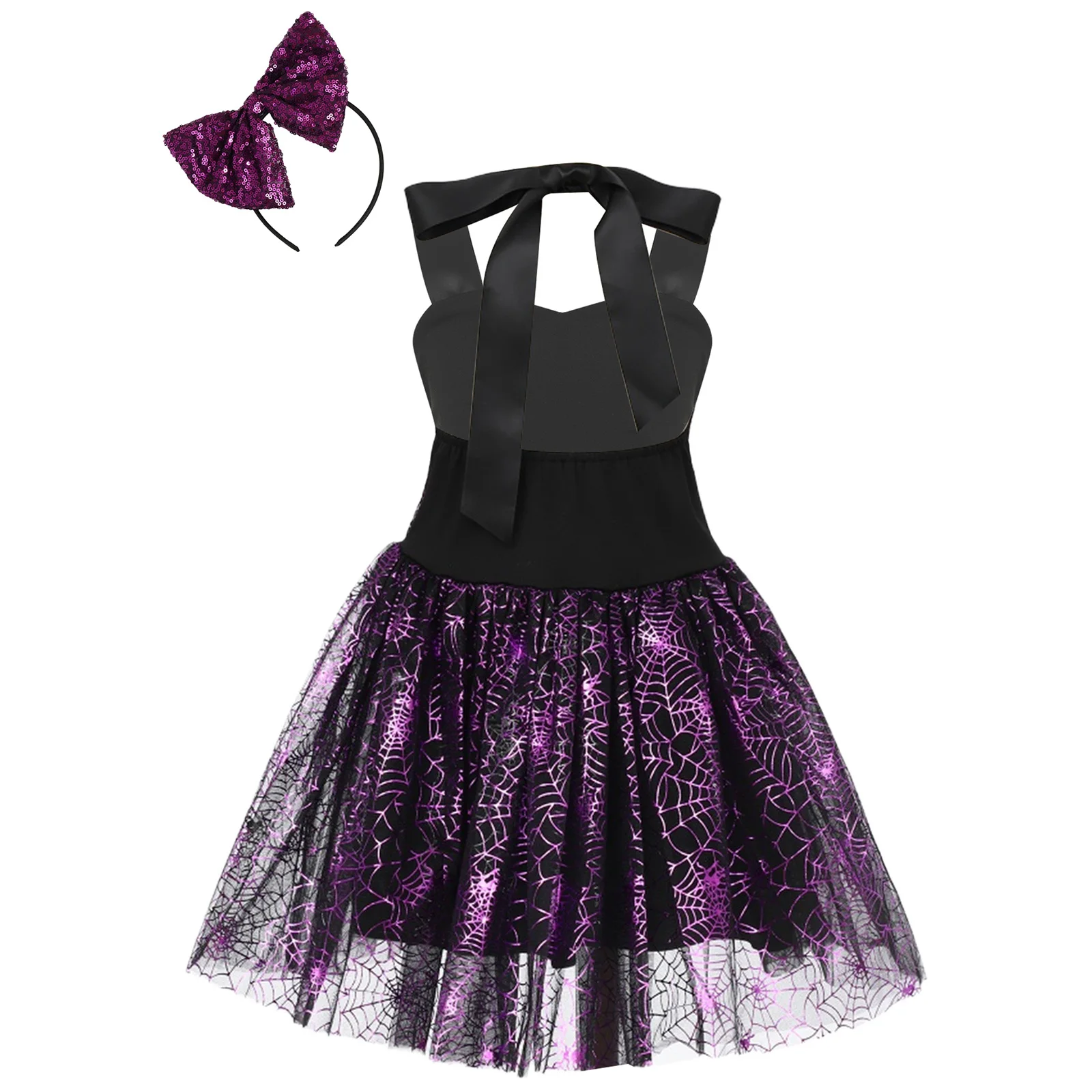 # 1T-11/12 الساحرة تأثيري الترتر الرسن عارية الذراعين توتو فستان مع القوس المتطابقة أغطية الرأس للحفلات تأثيري هالوين الساحرة تحت عنوان #4