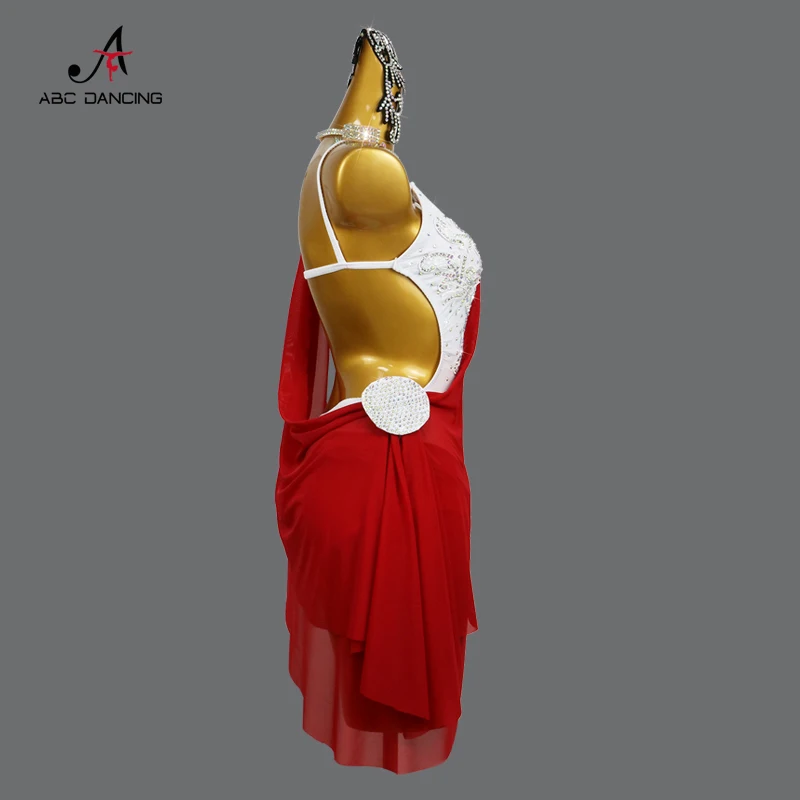 Falda roja de competición de baile latino para mujer adulta, vestido Sexy de fiesta, ropa de salón, ropa de diamante, práctica de Salsa personalizada, 2024