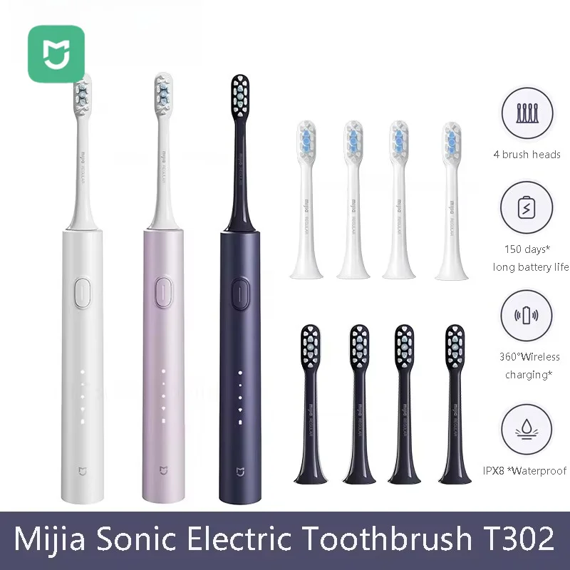 Mijia Electric Toothbrush T302 - Four-brush Head, IPX8 Waterproof, 360° Wireless Charging, Four Cleaning Modes for Teeth