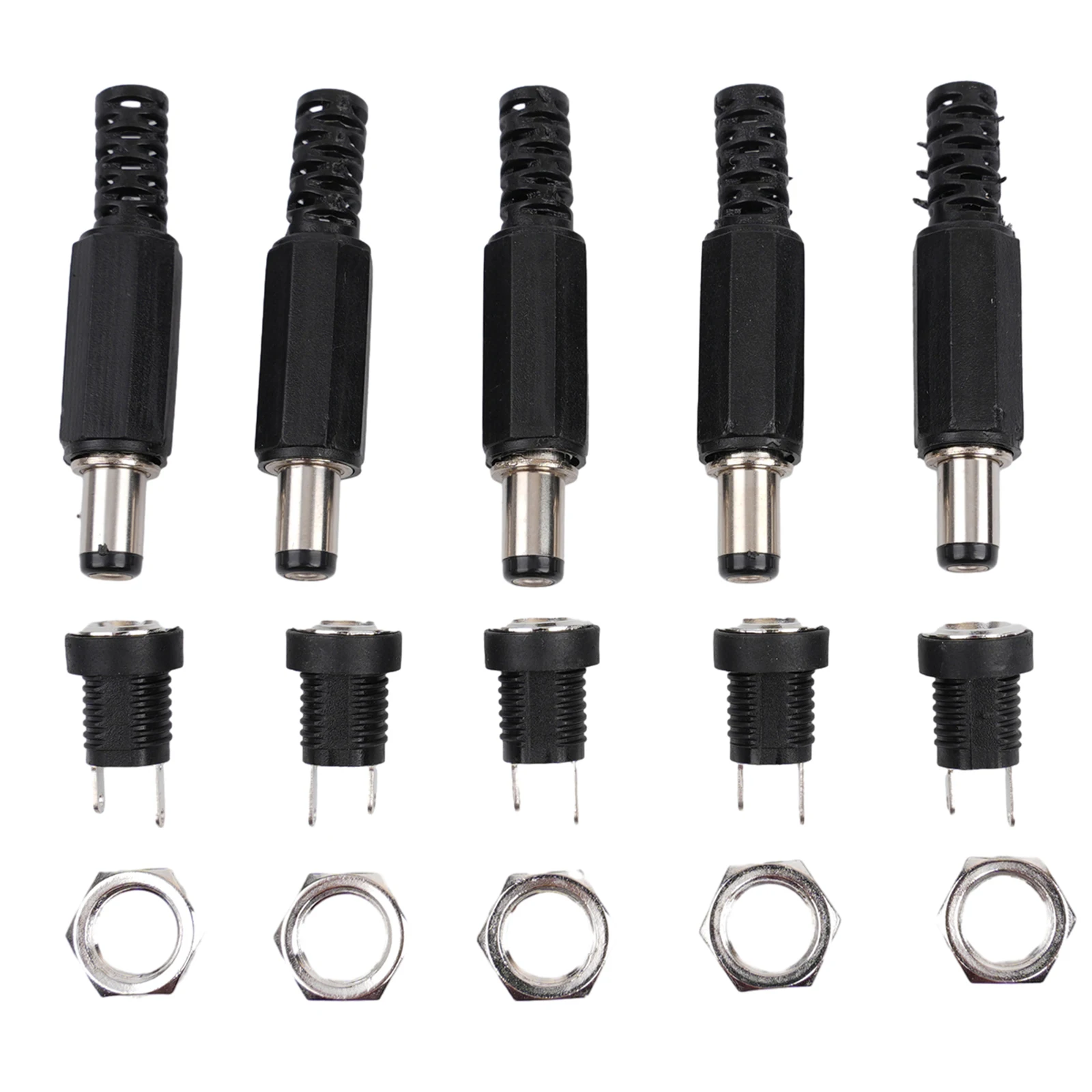 DC 12V Panel Mount Power Connector Kit 5 Units with Male and Female Socket Configuration for 5.5mm OD 2.5mm ID DC Power Cables
