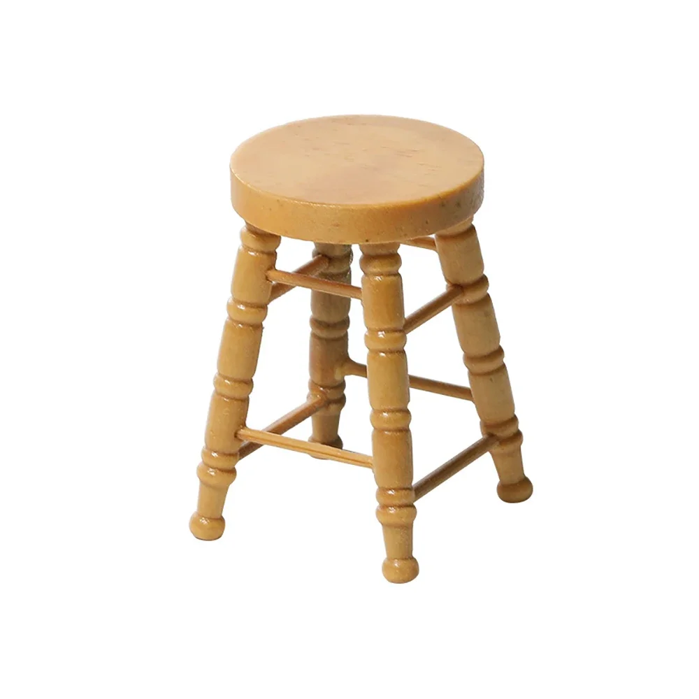 1/12 Dollhouse Miniature Wooden Stool Model Mini Chair Furniture Toys for Doll House Accessories Decoration