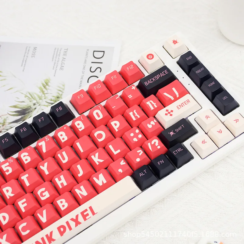 Red White Large Font PBT Keycaps 5-Side Sublimation Original Profile Mechanical Keyboards Compatible for 75/87/98/104 Layout