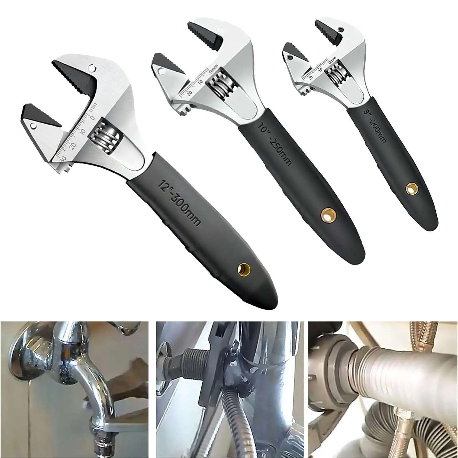 Adjustable Ratchet Wrench High Carbon Steel Bathroom Spanner for Pipes Bolts