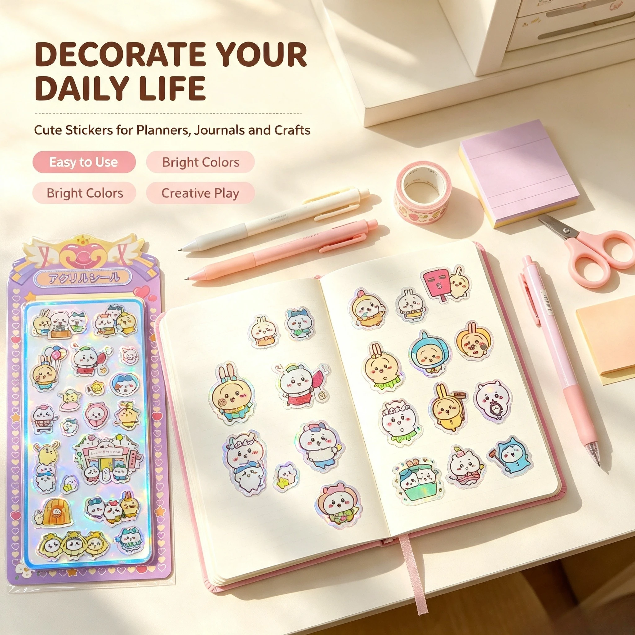 Kawaii Anime Acrylic Holographic Stickers Set Cute Characters DIY Craft Scrapbook Laptop Decorative Stickers