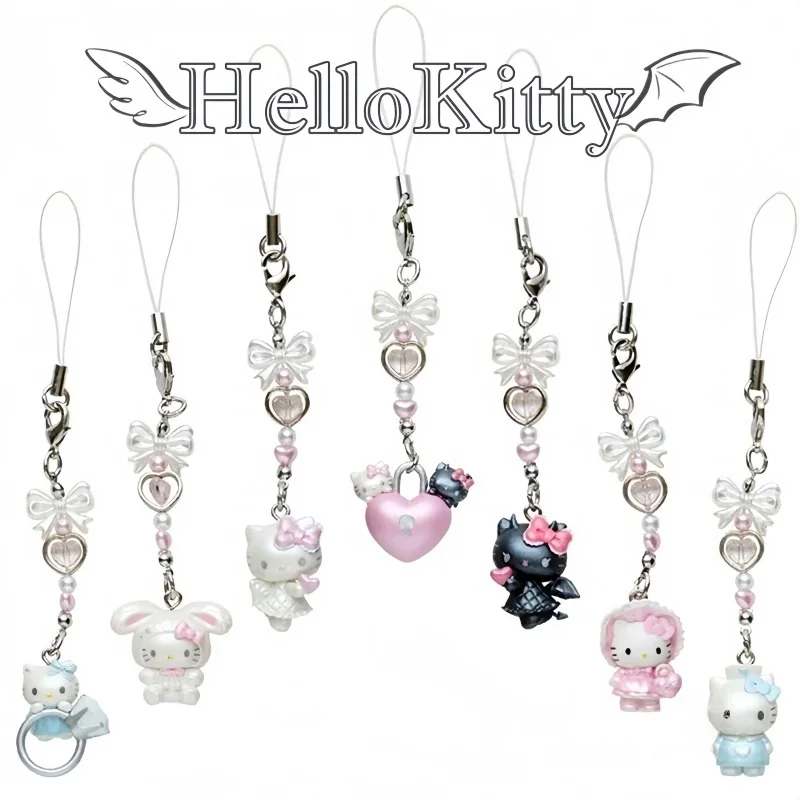 

Original Hello Kitty Angel And Devil Mobile Phone Pendant Cartoon Sanrio Keychain Blind Box Backpack Pendant Girl Birthday Gifts