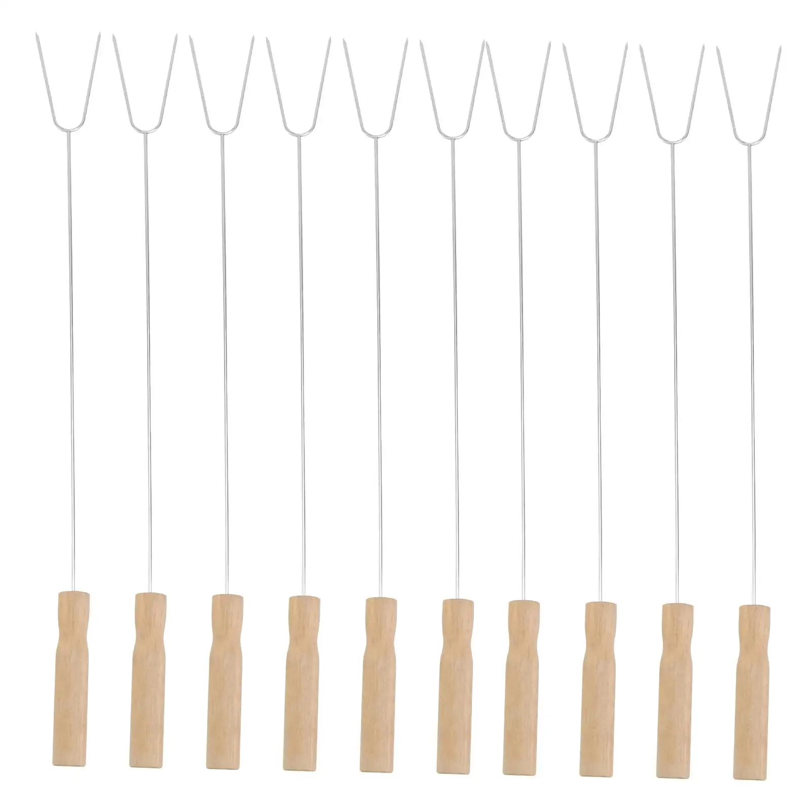 

15 Pcs Stainless Steel Barbecue Forks Wooden Handle BBQ Tools Hot Dogs Meat Skewers Roasting Set Fine Polishing Safe
