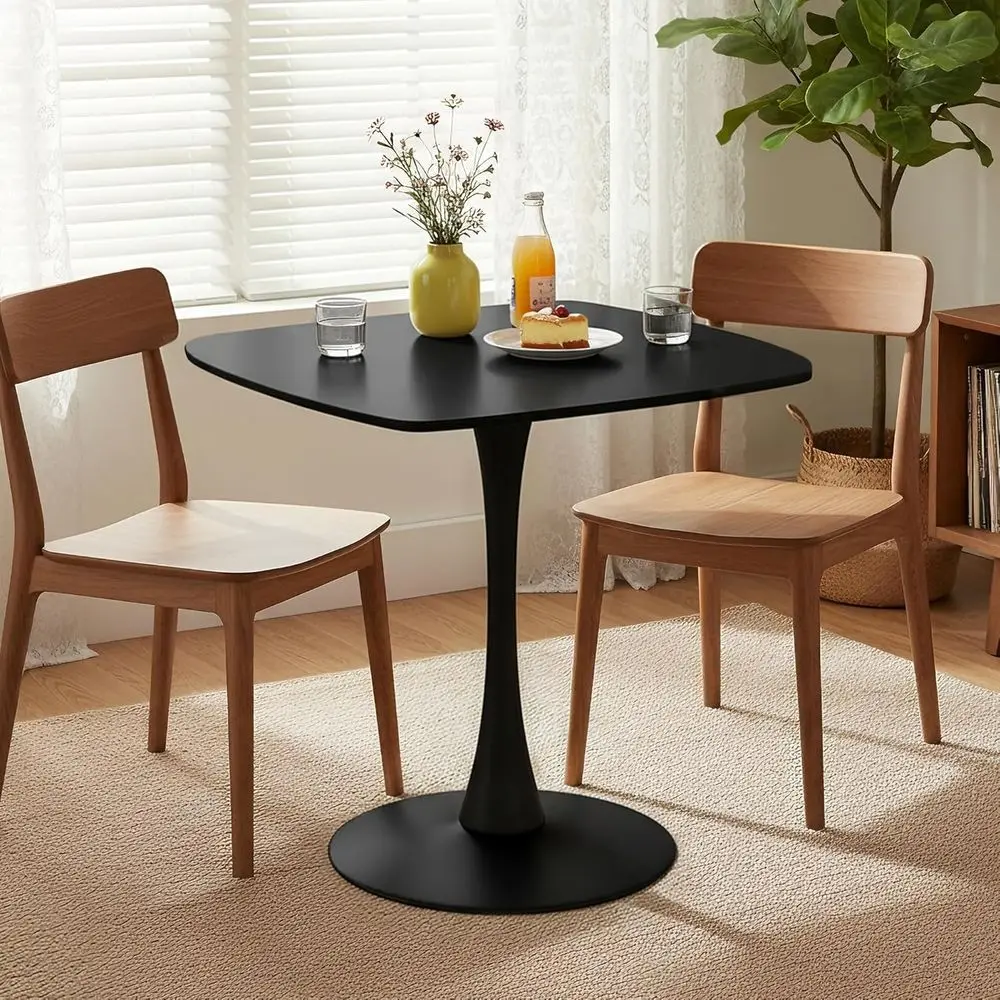 

23.6 Wooden Tulip Table, Black Metal Base, Ideal for 2-3 People, Perfect for Small Spaces