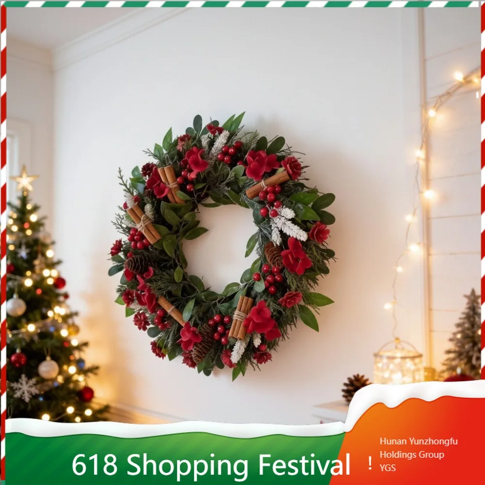 Xmas Red Berry Wreath Front Door Wall Hanging Ornament Holiday Home Decorative Wreath For Amazon Cross Border Sale