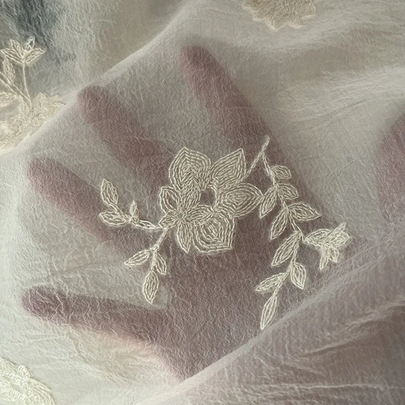 Chiffon embroidered cloth gauze curtain curtain wedding dress fabric wholesale cotton sandblasting floral towel embroidery lace