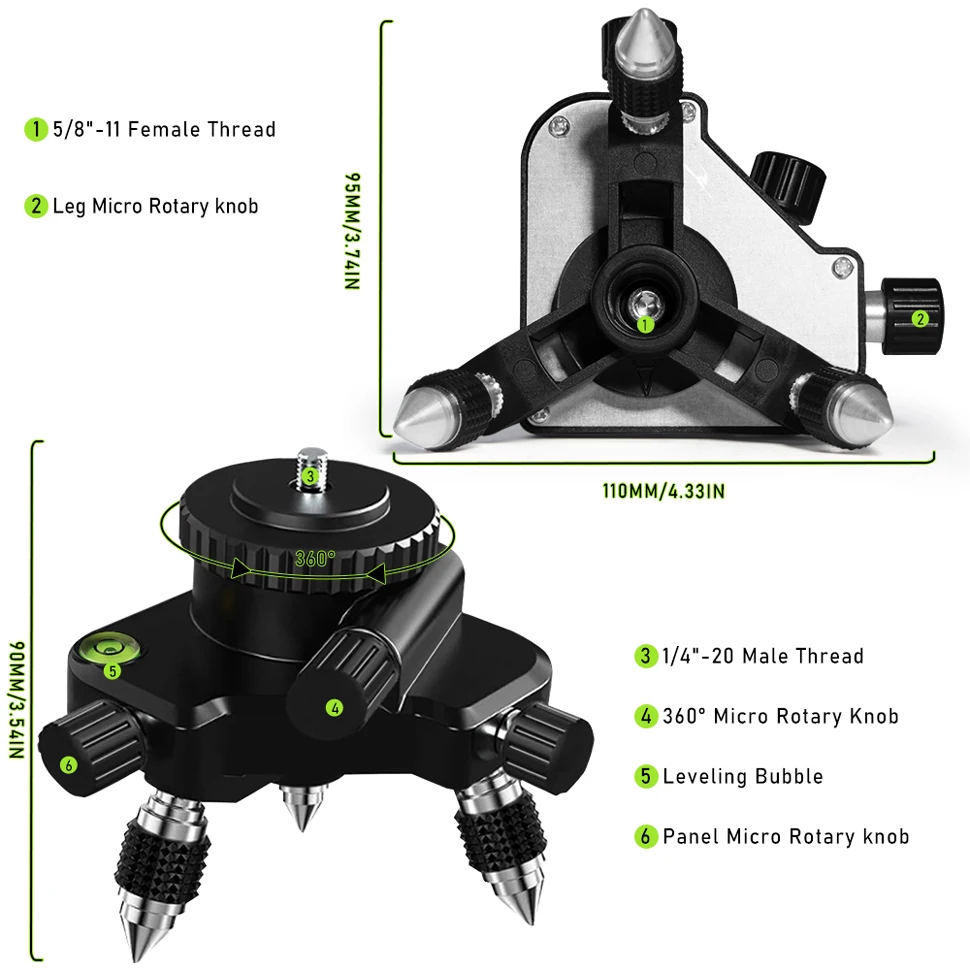 CLUBIONA 360 adjustable metal rotating tripod bracket base 5/8" interface laser horizontal self-leveling height adjustment