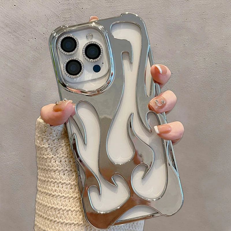 Ins Fashion Hollowed Flame Pattern Phone Case For iPhone 16 Pro Max 17 Air 15 13 12 11 14 Plus Slim Heat Dissipation Back Cover