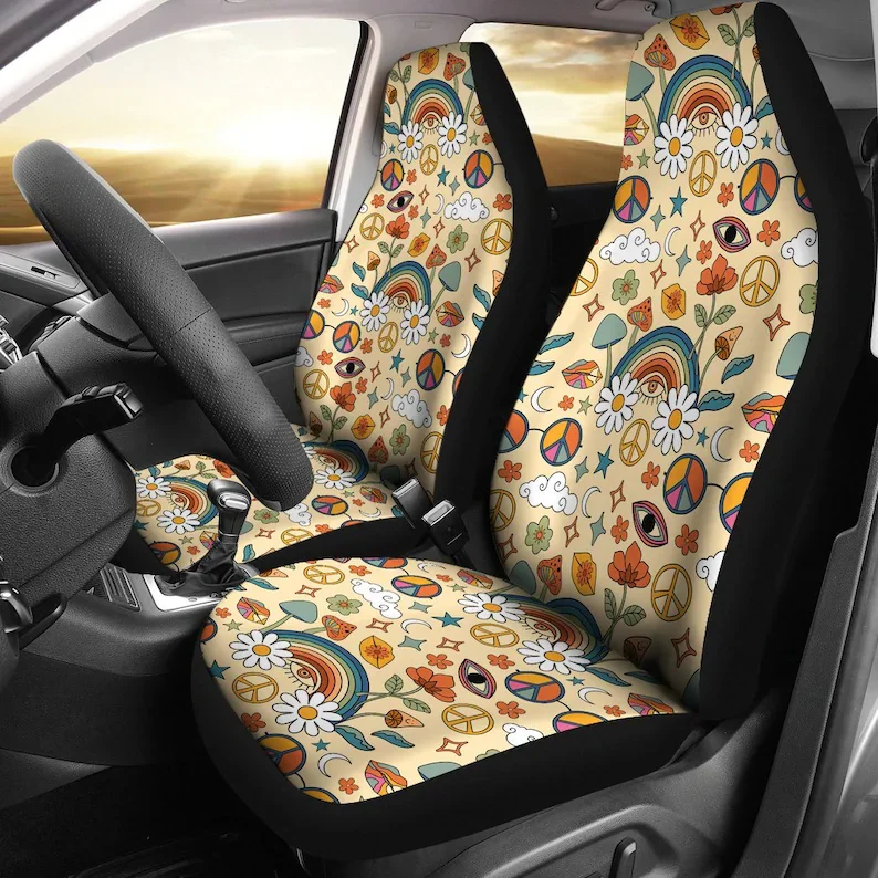 

Peace and Love Car Seat Covers, Retro Car Seat Covers, Retro Car Accessories, Cottagecore, Hippie Car Seat Covers, Car Accessori