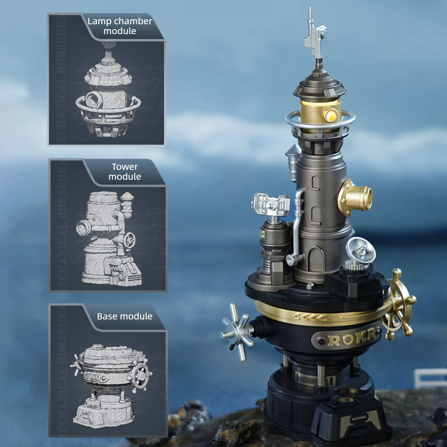 Navigation Lighthouse Model Assembly Kit 60 Pieces Handmade DIY 3D Building Block Desktop Ornament Educational Toy
