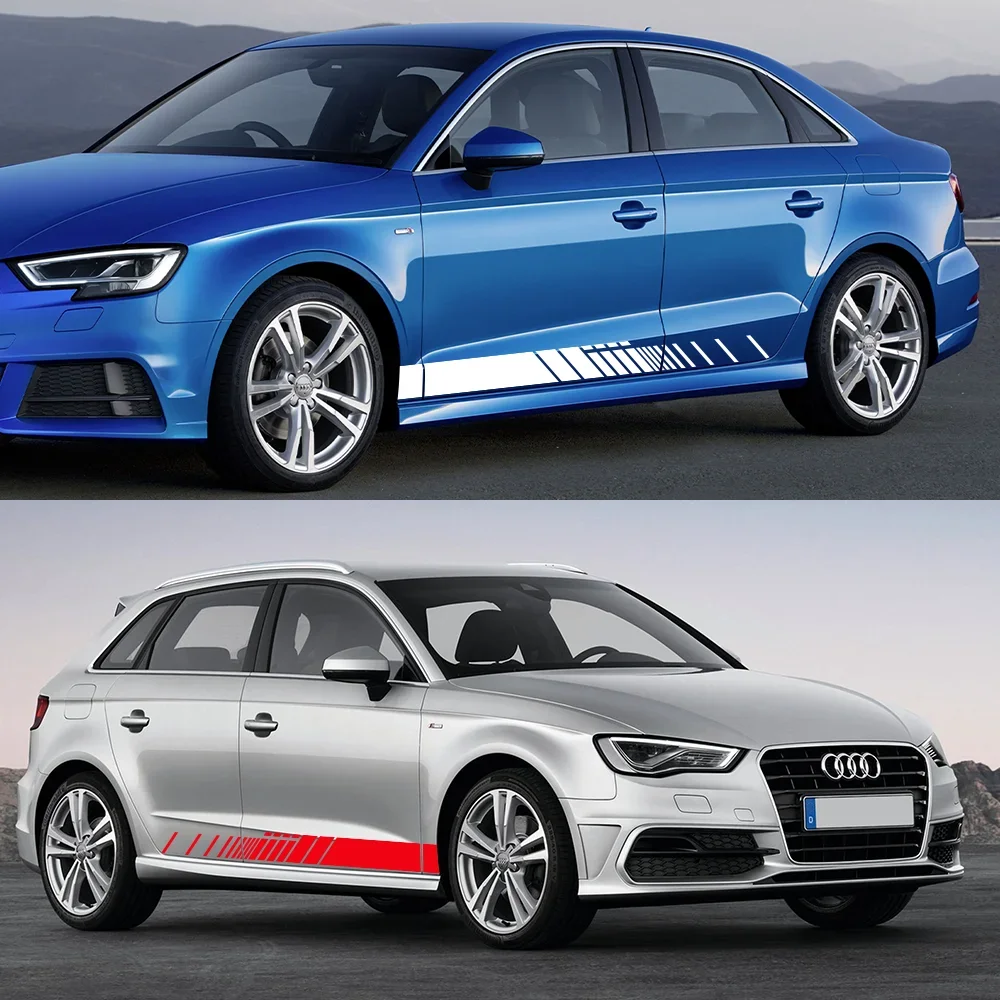 2PCS Car Side Body Stripes Sticker Car Vinyl Decal Accessories For Audi A3 8V 8P 8Y 8L Sedan TFSI Sportback S3 RS3 Limousine TDI view 3