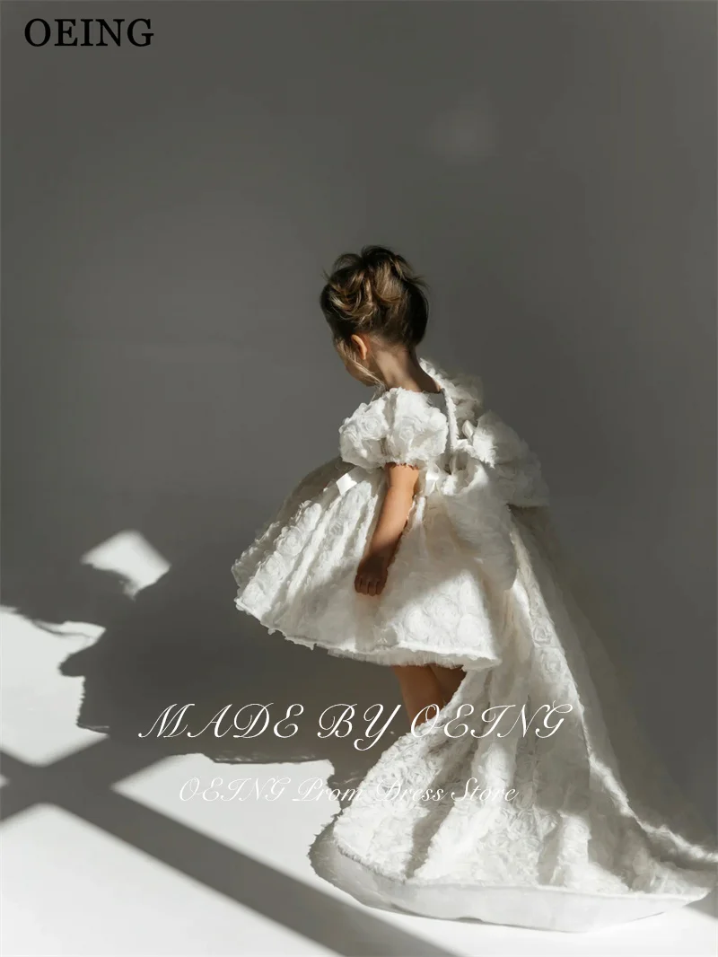 OEING Dreamy A-Line Flower Girl Dresses Flowers Midi Wedding Party Dress Princess Girl Birthday Dress With Train Customized