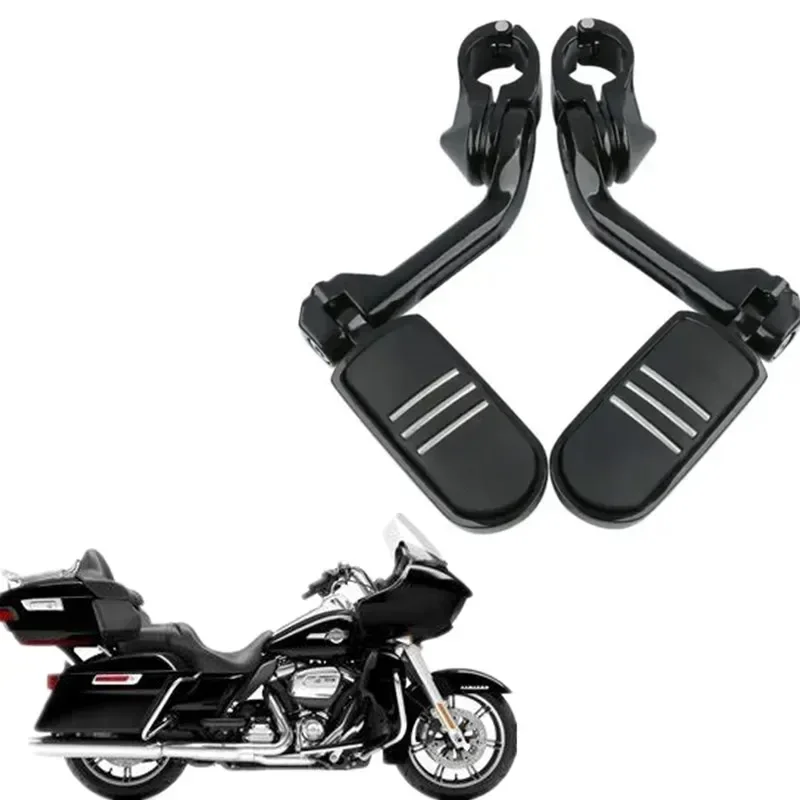 

For Harley Touring Chrome/Black Streamline Accesorios moto 1.25" Long Angled Footpegs &Mount