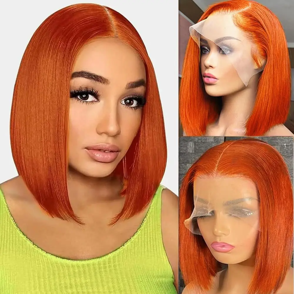 Ginger Orange Short Bob Wig Lace Front Human Hair Wigs #350 Brazilian Straight Bob 13x6 Hd Lace Frontal Wig For Women 10-16 Inch