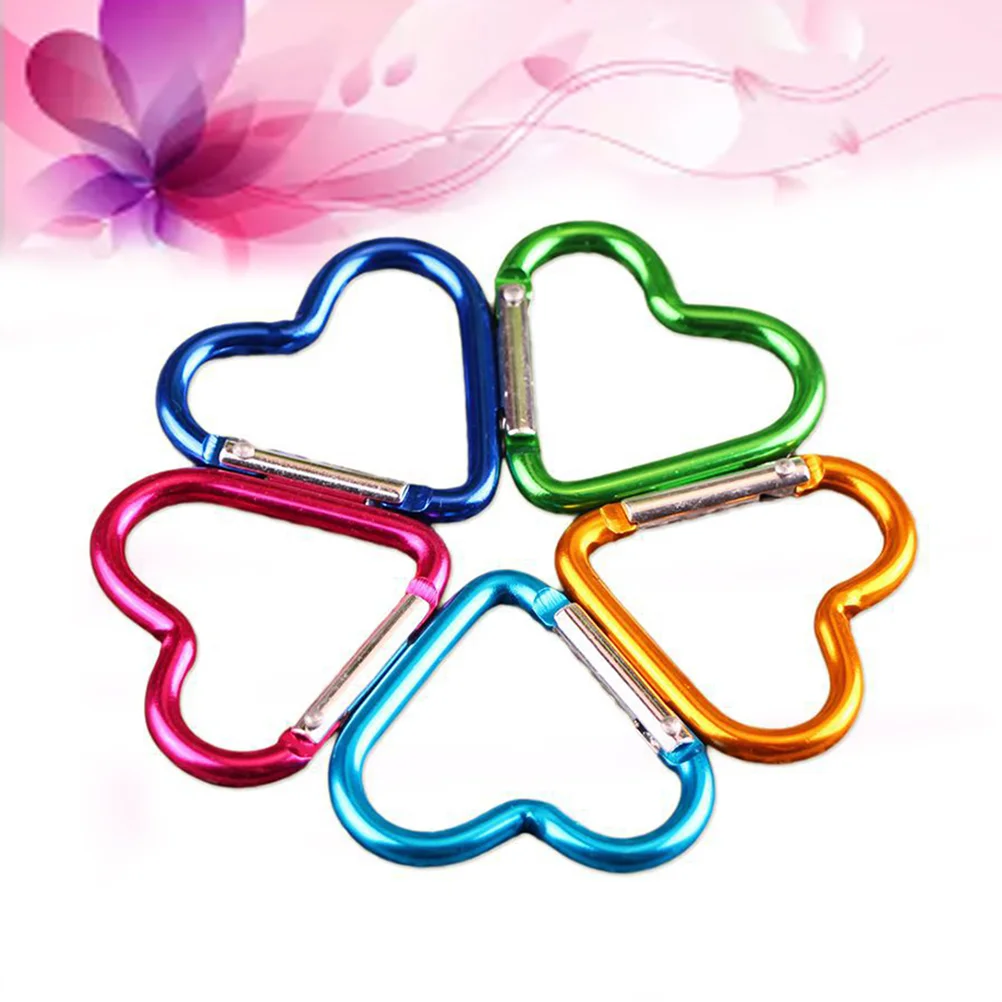 10pcs Climbing Button Carabiner Heart Shape Heteromorphism Mountaineering Hook for Men Women (Random Color)