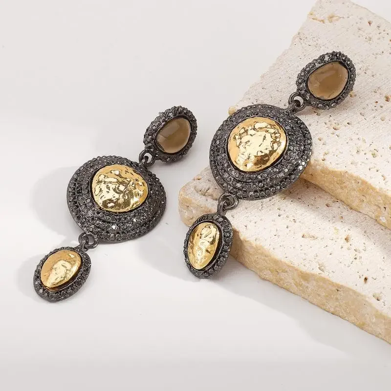 أقراط مذهلة مرصعة بالجواهر من حجر الراين؛ قلادة دائرية عتيقة بوهيميا للنساء؛ هدية مثالية لحفلات الولائم