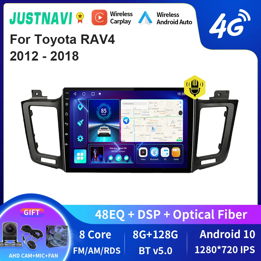 

JUSTNAVI QT10 Wireless CarPlay Android Auto Radio For Toyota RAV4 2012 - 2018 Stereo Car Multimedia Video Player GPS DVD DSP BT