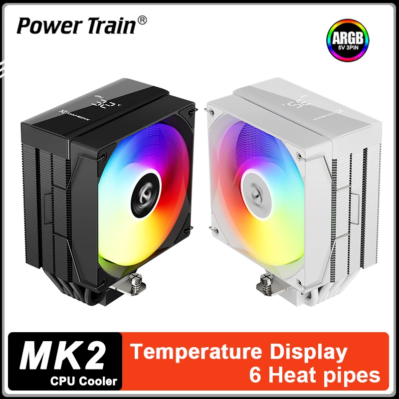 

Power Train X-Gamerx MK2 CPU Cooler 5V 3PIN ARGB 6 Heat pipes With Temperature Display Air-cooled Radiator For LGA1700 115X AM5