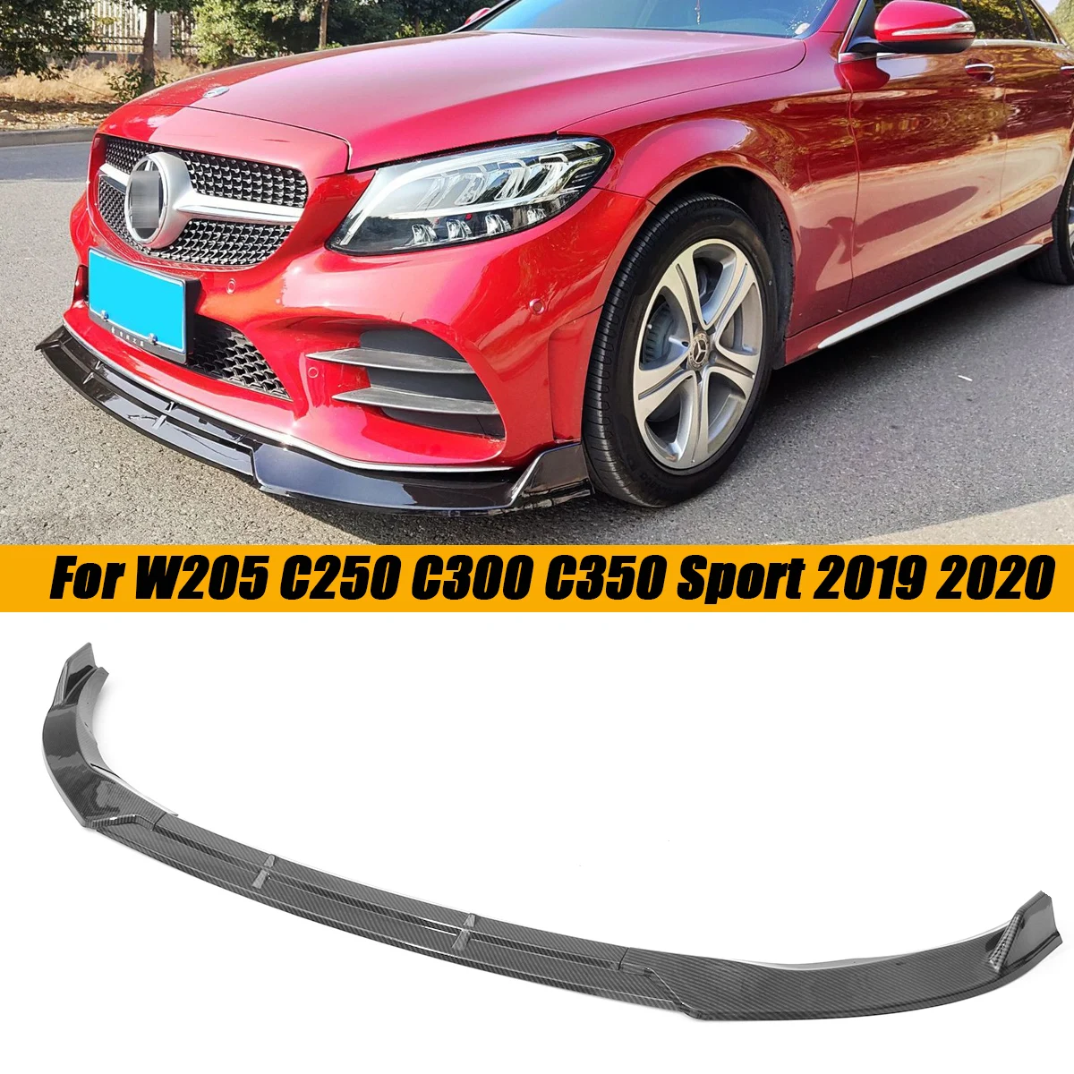 Carbon Fiber Look Front Bumper Lip Splitter Spoiler Trim Body Kit For Mercedes Benz W205 C Class Sport 2019-2020 Car Accessories