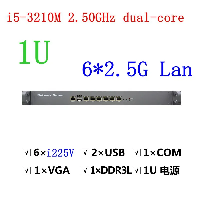 Intel Core i5-3210M 2.5GHz 5205U 1.9GHz Intel 6 * i225v 2.5G LAN ชั้นวาง1U ไฟร์วอลล์นุ่มเส้นทางเซิร์ฟเวอร์ openwret ROS