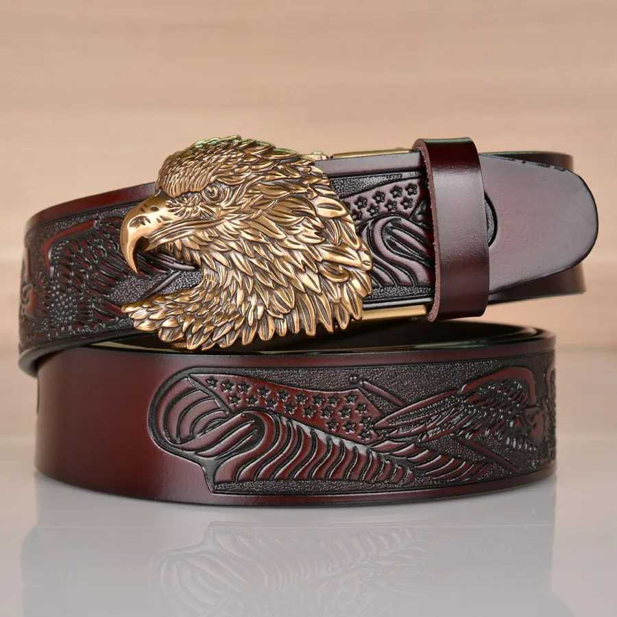 Aged American Fashion Mens Leisure Belt Party Show Waist Strap British Jeans Accessories Casual Eagle Automatic Buckle Cinto