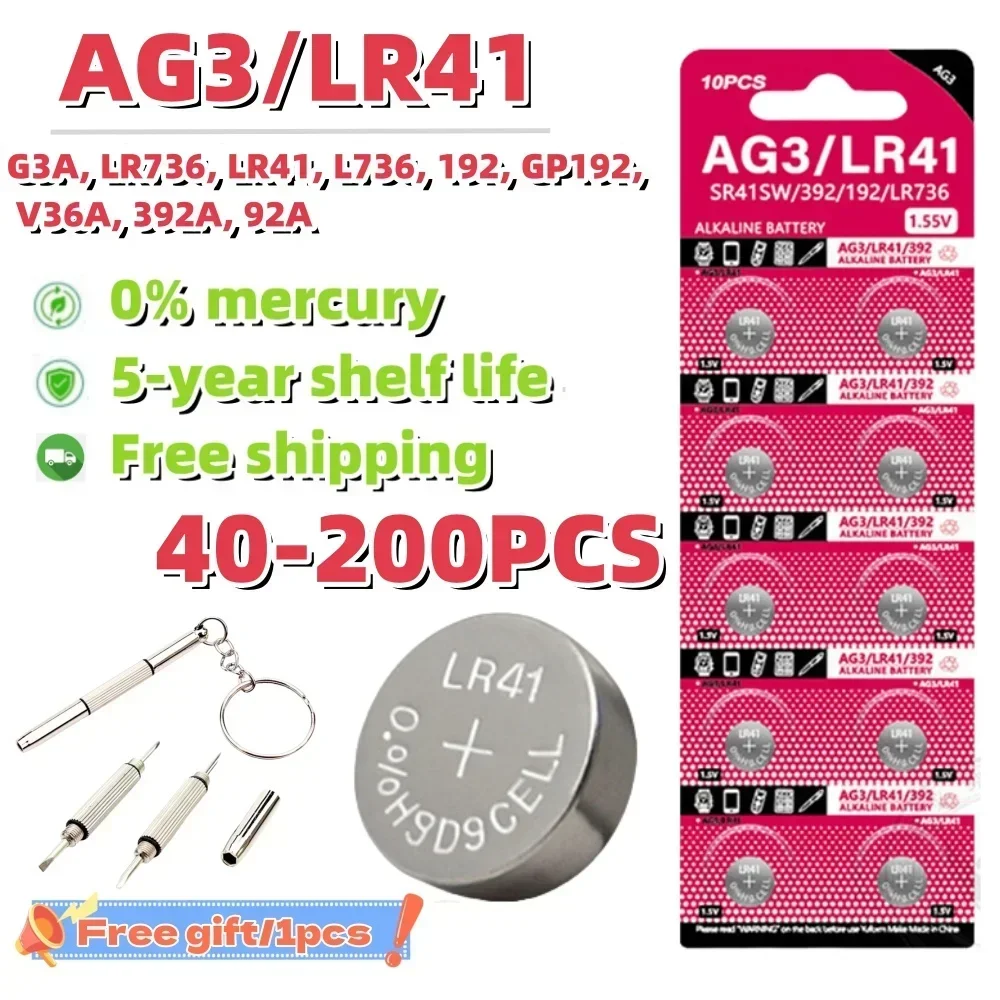 40-200PCS 1.55V AG3 LR41 Button Batteries SR41 392 192 Round Cell Coin Alkaline Battery L736 384 SR41SW For Watch Toys Clock